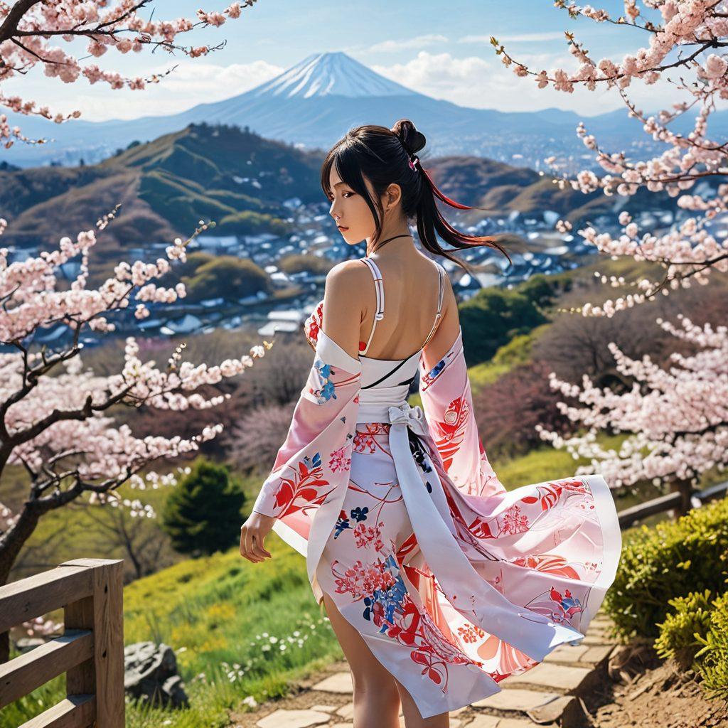 A thought-provoking collage showcasing contrasting elements of adult themes in anime: a vibrant, seductive figure from a popular anime character, juxtaposed with a serene, traditional Japanese landscape in the background. Include artistic symbols representing boundaries, like a delicate line or barrier. Incorporate intricate patterns and textures to create depth and intrigue. Anime style with bold colors and dynamic poses. super-realistic. vibrant colors. cinematic lighting.